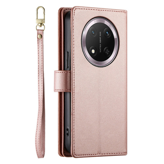 Klopové pouzdro pro Honor Magic 7 Lite, Wallet Zipper Pocket, růžové
