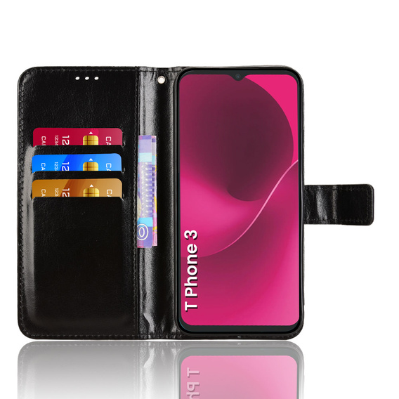 Klopové pouzdro pro T Phone 3 5G, Crazy Horse Wallet, černé