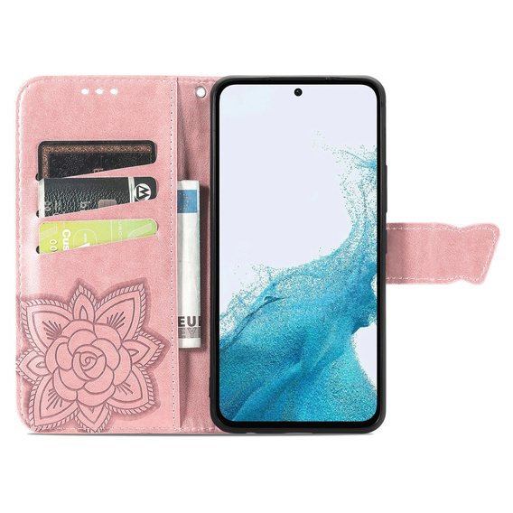Klopové pouzdro pro Samsung Galaxy A56, Butterfly, růžové rose gold
