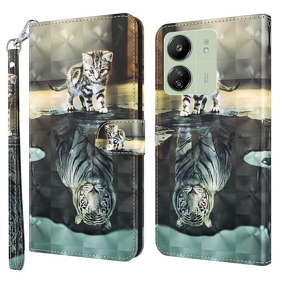 Klopové pouzdro pro Xiaomi Redmi 13C / Poco C65, Wallet, Cat & Tiger