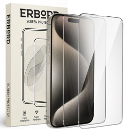 2x tvrzené sklo pro iPhone 15 Pro, ERBORD 9H Hard Glass na displeji