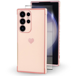 Pouzdro pro Samsung Galaxy S23 Ultra, Electro heart, růžové rose gold + Full Glue Ceramic Glass