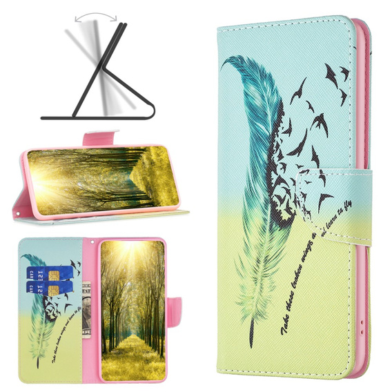 Klopové pouzdro pro Samsung Galaxy A05s, Wallet, Feather, modré