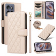 Pouzdro s klopou pro Motorola Edge 50 Neo / Motorola ThinkPhone 25, Rhombus Crossbody Leather, béžové