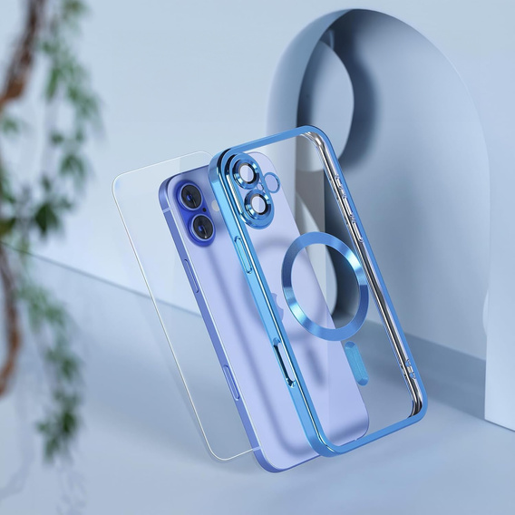 Pouzdro pro iPhone 16 Plus, Electro MagSafe, modré + sklo na displej