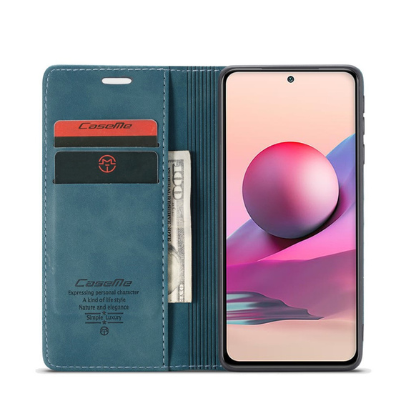 Pouzdro CASEME pro Xiaomi Redmi Note 10 / 10S, Leather Wallet Case, zelené