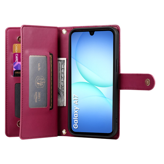Flipové pouzdro Wallet Zipper Pocket pro Samsung Galaxy A17 5G, Wallet Zipper Pocket, červené