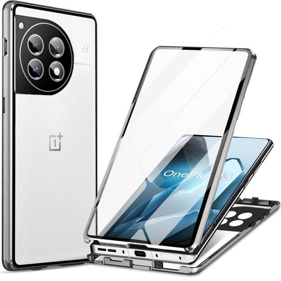 Pouzdro pro OnePlus 13, Magnetic Dual Glass, stříbrné