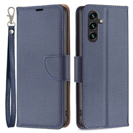 Klopové pouzdro pro Samsung Galaxy A55 5G, Wallet Litchi Leather, tmavě modrý