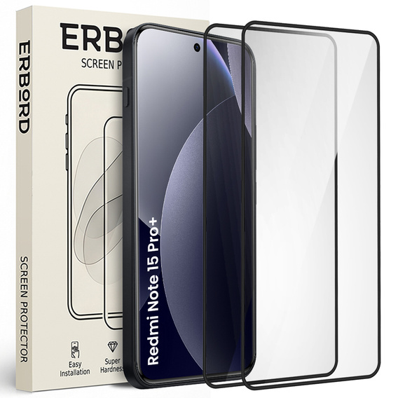 2x tvrzené sklo ERBORD 3D pro Xiaomi Redmi Note 15 Pro Plus 5G / Poco M8 Pro 5G
