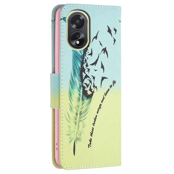 Klopové pouzdro pro Oppo A38 4G / Oppo A18 4G, Wallet, Feather modré / žluté