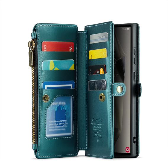 Pouzdro CASEME pro Samsung Galaxy S25 Ultra, RFID Leather Wallet, s popruhem přes rameno, zelené