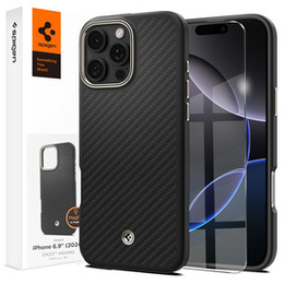 Pouzdro Spigen pro iPhone 16 Pro Max, Enzo Aramid MagSafe, carbon černé + 9H tvrzené sklo