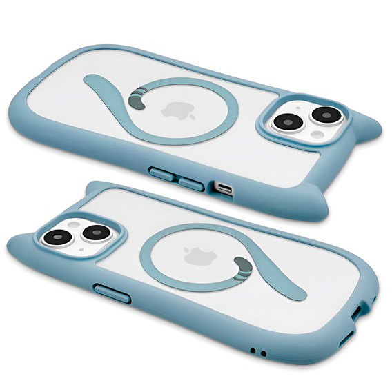 Pouzdro pro iPhone 13 / iPhone 14, pro MagSafe, Cute Cat, modré + sklo na displej