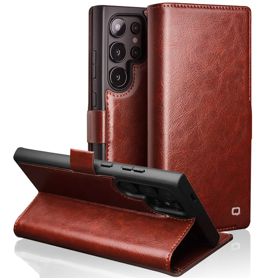 Flipové pouzdro pro Samsung Galaxy S25 Ultra, QIALINO Leather Wallet, tmavě hnědá