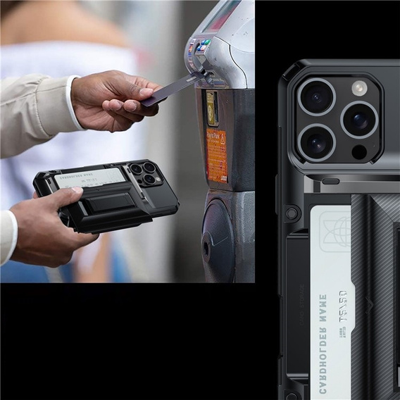 Pevné pouzdro TPU + PC s místem na kartu, černé pro iPhone 16 Pro Max