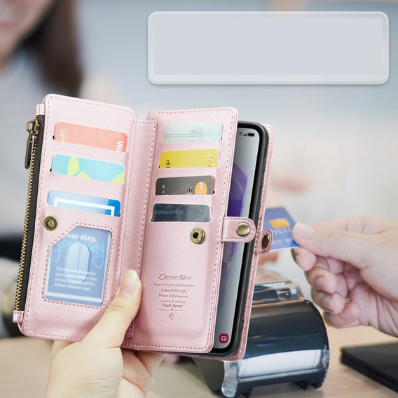 Pouzdro CASEME pro Samsung Galaxy A55 5G, RFID Leather Wallet, s popruhem přes rameno, růžové
