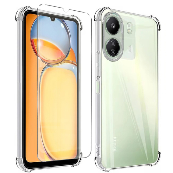 Pouzdro pro Xiaomi Redmi 13C, Anti-Shock, průhledné + sklo 9H