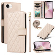 Pouzdro s klopou pro iPhone 16E, Rhombus Crossbody Leather, béžové