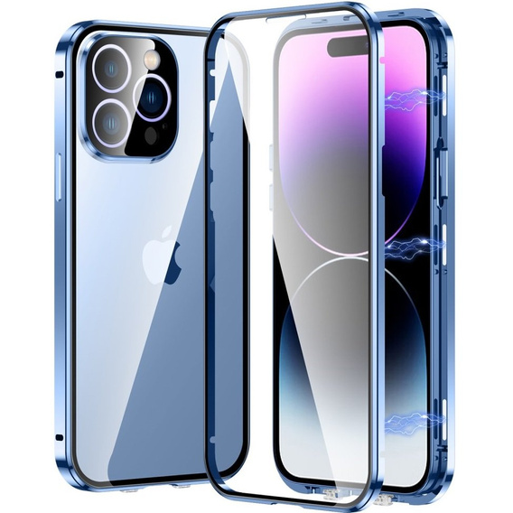 Pouzdro pro iPhone 15 Pro, Magnetic Dual Glass, modré