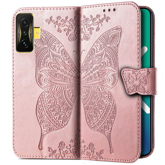 Klopové pouzdro pro Xiaomi Poco F4 GT, Butterfly, růžové rose gold