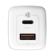 Baseus GaN2 Lite 65 W USB-C + USB-A síťová nabíječka, bílá (EU)