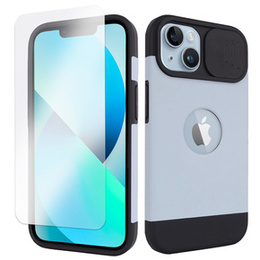 Pouzdro ERBORD MagSafe Cam Slider, modré + sklo na displej pro iPhone 13 / iPhone 14