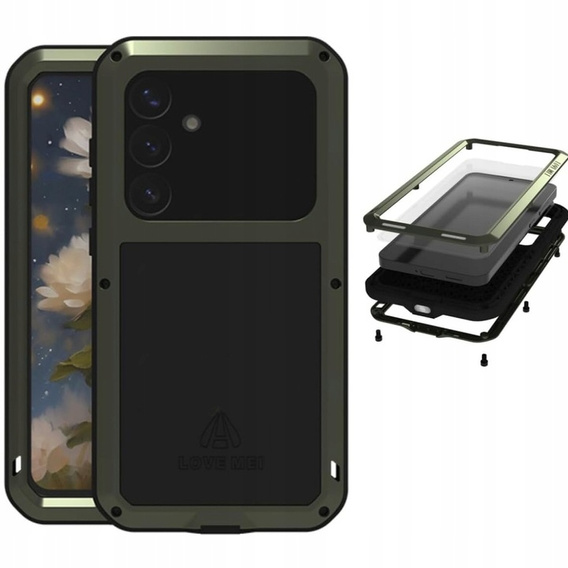 Pouzdro Love Mei pro Samsung Galaxy S25, armored with glass, zelené