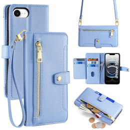 Klopové pouzdro pro iPhone 16E, Wallet Zipper Pocket, modré