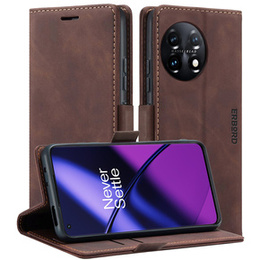 Pouzdro pro OnePlus 11 5G, ERBORD Vintage peněženka s klopou, tmavě hnědá