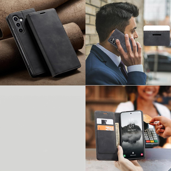 Pouzdro pro Samsung Galaxy A16, ERBORD Vintage peněženka s klopou, černé