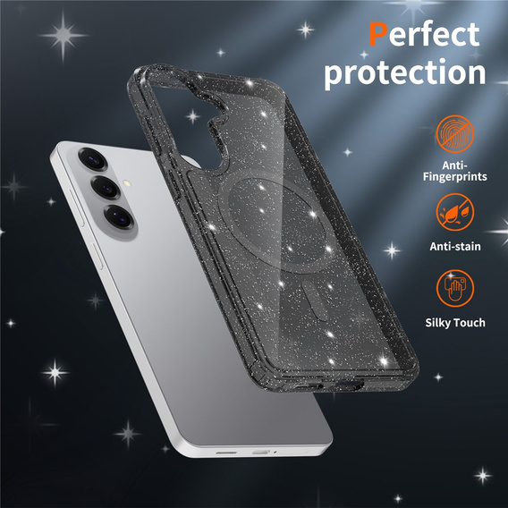 Brokatové pouzdro, pro MagSafe pro Samsung Galaxy S26 Plus, průhledné / černé