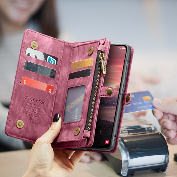 CASEME pouzdro pro Samsung Galaxy A56 5G, Retro Leather Wallet, s páskem, červené