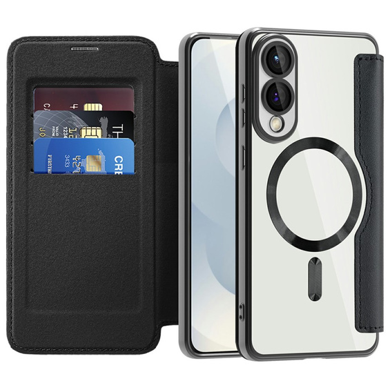 Klopové pouzdro pro Samsung Galaxy S25 Edge, RFID Wallet MagSafe CamShield, černé