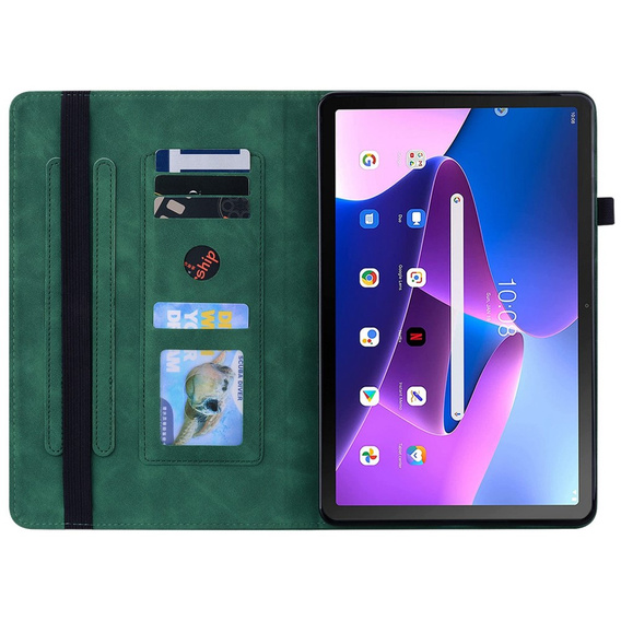 Pouzdro pro Lenovo Tab M10 10.1 Gen 3, Wallet Pen Slot, zelené