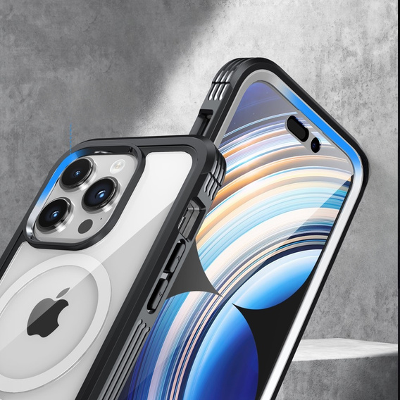 Pouzdro pro iPhone 15 Pro, Armoured Full Protect 360° pro MagSafe, sklo na displej, černé