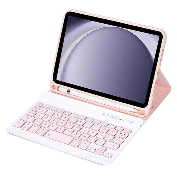 Pouzdro + klávesnice Samsung Galaxy Tab A9, Leather Pen Slot, růžové rose gold
