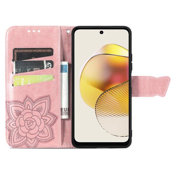 Klopové pouzdro pro Motorola Moto G73 5G, Butterfly, růžové rose gold
