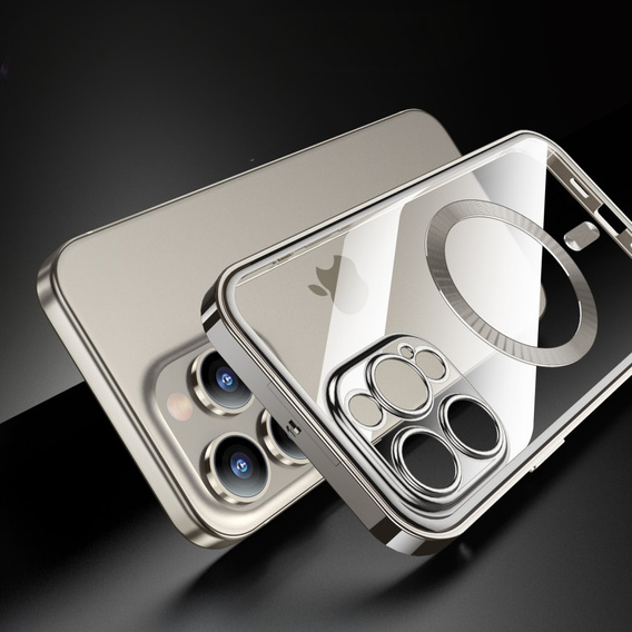 Pouzdro pro iPhone 15 Pro Max, Privacy Dual Glass, pro MagSafe, stříbrné