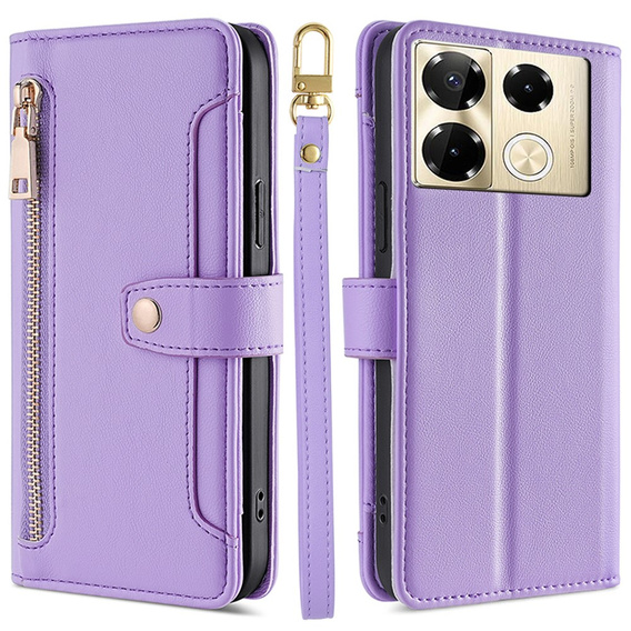 Klopové pouzdro pro Infinix Note 40 Pro, Wallet Zipper Pocket, fialové