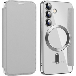 Klopové pouzdro pro Samsung Galaxy S24, RFID Wallet MagSafe CamShield, stříbrné