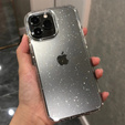 Pouzdro pro iPhone 15 Pro Max, silikonové s třpytkami, průhledné + 9H sklo