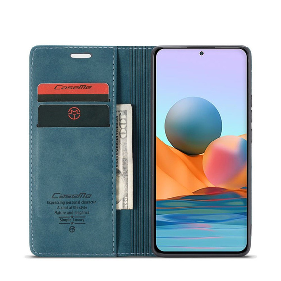 Pouzdro CASEME pro Xiaomi Redmi Note 10 Pro, Leather Wallet Case, modré
