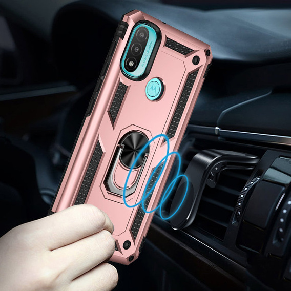 Pancéřové pouzdro pro Motorola Moto E20/E30/E40, Nox Case Ring, růžové rose gold