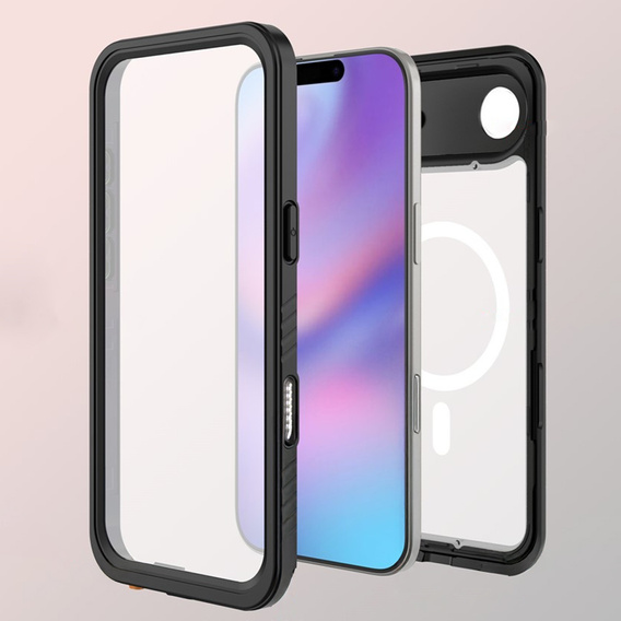 Redpepper pouzdro pro iPhone Air, vodotěsné, IP68, pro MagSafe, průhledné s černými boky