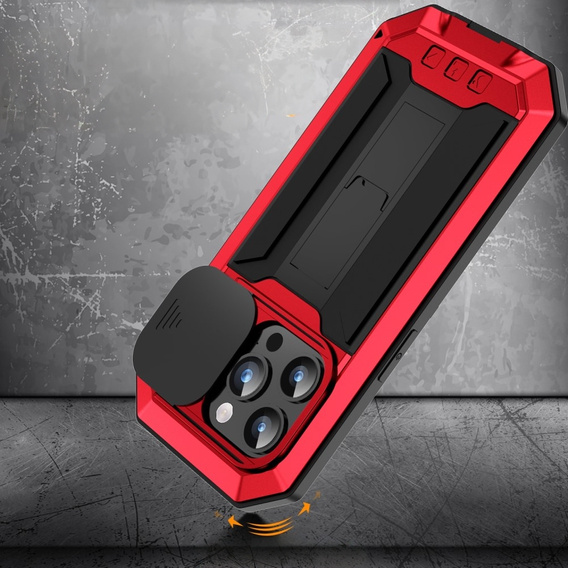 Pouzdro pro iPhone 15 Pro Max, R-JUST CamShield Slide, pancéřované, červené / černé