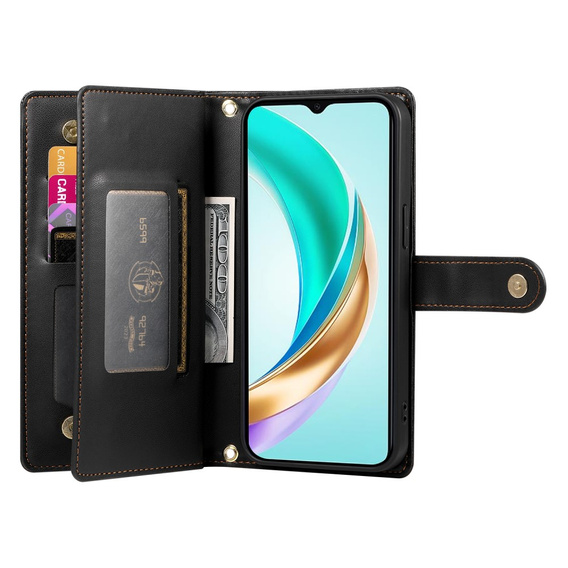 Klopové pouzdro pro Honor Magic 7 Lite, Wallet Zipper Pocket, černé
