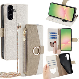 Flipové pouzdro Wallet Zipper Pocket pro Samsung Galaxy A56 5G, Wallet Zipper Pocket, se zrcátkem, bílé