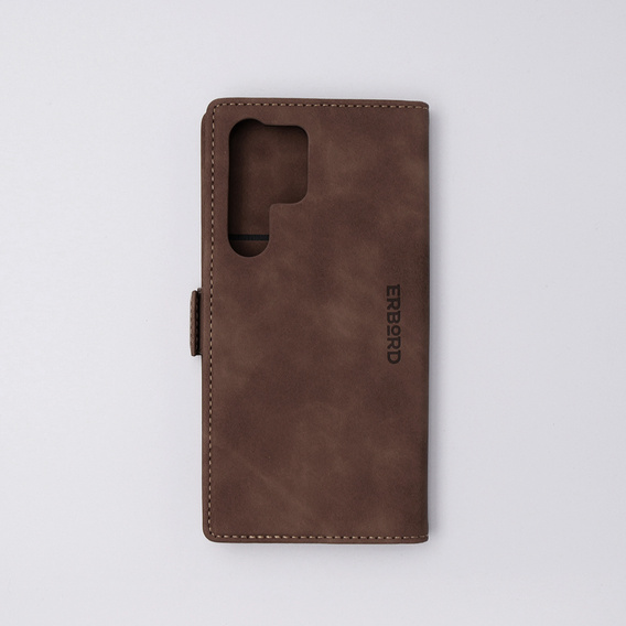 Pouzdro pro Samsung Galaxy S23 Ultra, ERBORD Vintage peněženka s klopou, káva