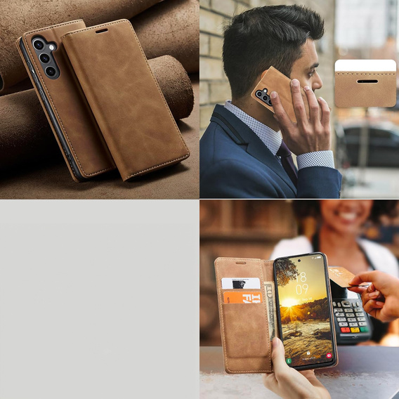 Pouzdro pro Samsung Galaxy A16, ERBORD Vintage peněženka s klopou, hnědé